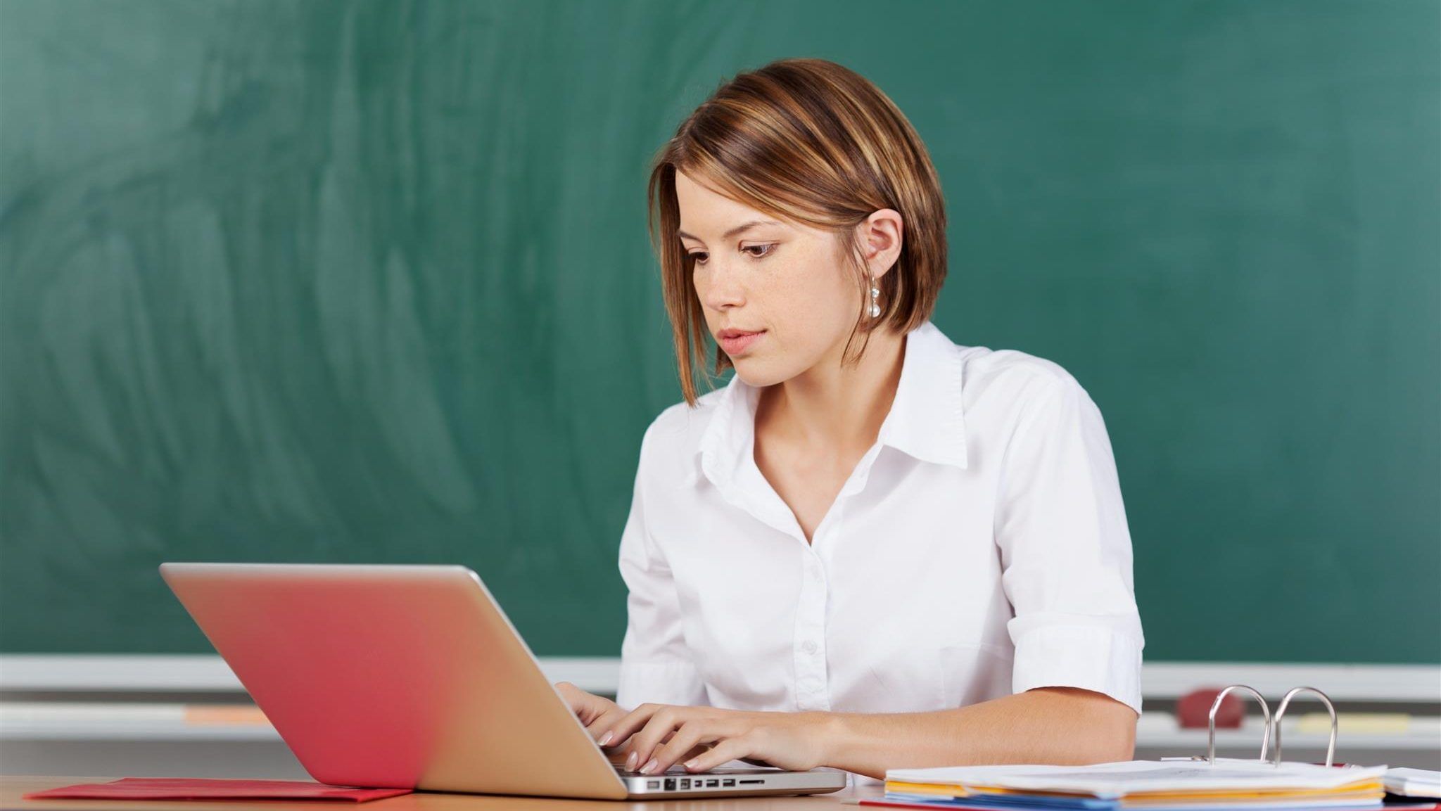 Teacher using a computer